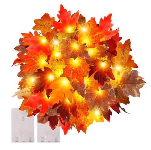 Philivivi Herbst Ahornblätter Lichterkette - Herbstdeko Ahornblatt Girlande Lichtern für Autumn, Halloween, Erntedankfest, Party, Kamin & Weihnachts Dekoration(2 Stück) von Philivivi