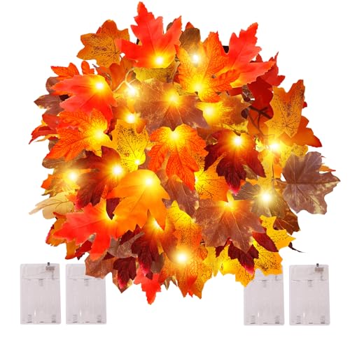 Philivivi Herbst Ahornblätter Lichterkette - Herbstdeko Ahornblatt Girlande Lichtern für Autumn, Halloween, Erntedankfest, Party, Kamin & Weihnachts Dekoration(4 Stück) von Philivivi