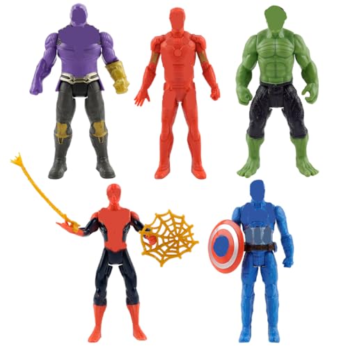 Philoctes 5 Stück Mini Figuren Set, Superhelden Figuren Set Cake Topper, Superhelden Figuren Tortendeko Superhero für Kindergeburtstag Kuchen Dekoration Office Sammler Party Liefert Junge von Philoctes