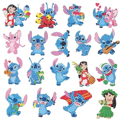 Cartoon Diamond Painting Set Kinder, 18 Stück Diamont Painting Sticker, DIY Diamonds Painting Aufkleber Ab 4 5 6, Crystal Art Buddies mit Werkzeugen, Anime Diamantmalerei für Jungen MäDchen Geburtstag von Philoctes