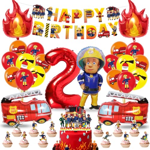 Feuerwehr Deko Kindergeburtstag 2 Jahre Jungen, Feuerwehrmann Geburtstag Deko 2, Feuerwehr Kuchen Deko, Feuerwehr Luftballons, Happy Birthday Banner für 2 Jahre Kindergeburtstag Party Dekoration von Philoctes