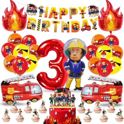 Feuerwehr Deko Kindergeburtstag 3 Jahre Jungen, Feuerwehrmann Geburtstag Deko 3, Feuerwehr Kuchen Deko, Feuerwehr Luftballons, Happy Birthday Banner für 3 Jahre Kindergeburtstag Party Dekoration von Philoctes