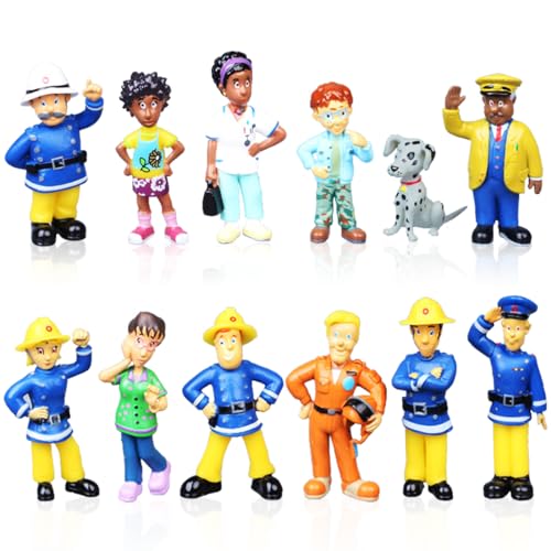 Philoctes 12 Stück Feuerwehrmann Sam Actionfigur, Feuerwehr Kuchendeko, Feuerwehrmann Sam Tortendeko Figuren Set, Cupcake Topper Feuerwehrmann Sam Geburtstag Party Supplies für Kinder von Philoctes