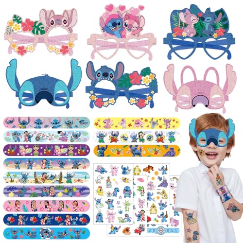 Philoctes 22Pcs Party Mitgebsel, Schnapparmband Kinder mit Party Brillen und Aufkleber Tattoo Kinder, Blau Slap Armbänder Kindergeburtstag Set für Kinder Jungen Mädchen Geschenke Deko von Philoctes