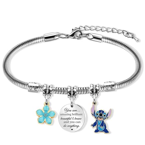 Philoctes Cartoon Armband, Beste Freundschaftsarmbänder, Lilo und stich Bettelarmband, Silber Anhänger Armband, Cartoon Bettelarmband für Mädchen Beste Freundin Geburtstags und Weihnachtsgeschenke von Philoctes