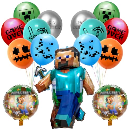 Pixel Luftballon Geburtstagsdeko, 15 Stück Miner Gamer Kindergeburtstag Jungen, Geburtstag Jungen Folienballon Spiel Gamer Latex Balloon Deko Geburtstag Party Deko von Philoctes