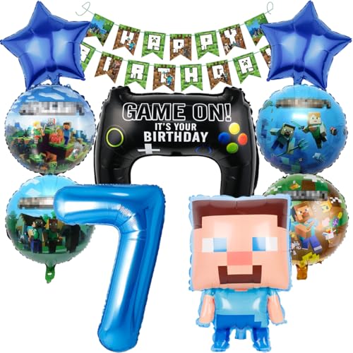 Pixel Luftballon Geburtstagsdeko 7 Jahre, 10 Stück Miner Gamer Kindergeburtstag Jungen 7, 7. Geburtstag Jungen Folienballon Spiel Gamer Luftballon Deko Geburtstag Party Deko Luftballon von Philoctes