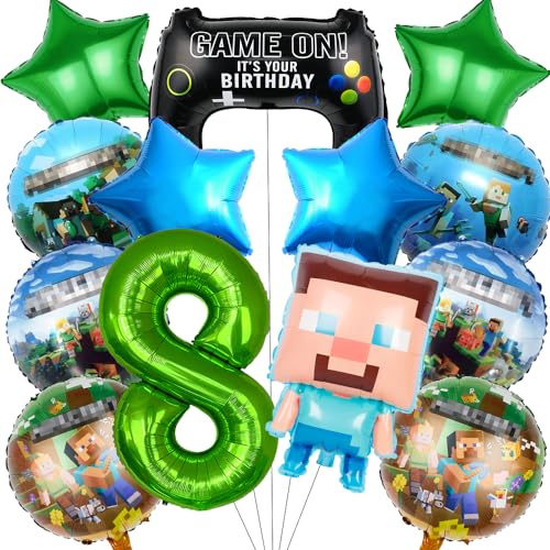 Pixel Luftballon Geburtstagsdeko 8 Jahre, 13 Stück Miner Gamer Kindergeburtstag Mitgebsel Jungen 8, Luftballon Geburtstag 8 Jahre Jungen Gamer Luftballon Deko Geburtstag Party Mitgebsel Luftballon von Philoctes