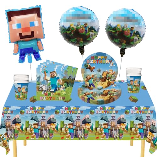 Spiel Partygeschirr Set, 44Pcs Spiel Party Geschirr Geburtstagsdeko, Videospiele Besteck Kindergeburtstag, Pappteller Serviette Becher Teller Tischdecke für Kindergeburtstag Party Supplies von Philoctes