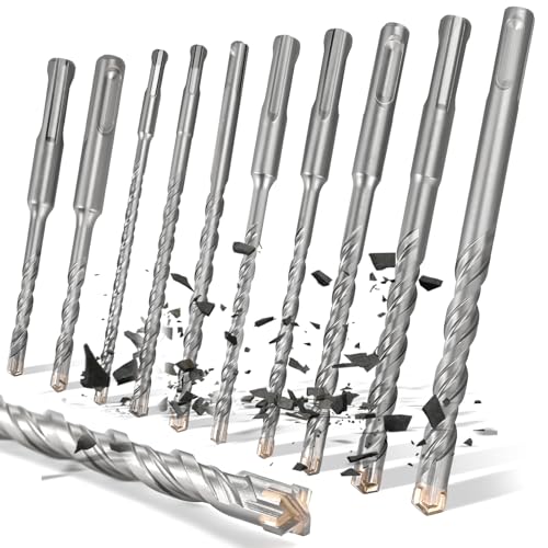 Philtool SDS Plus Bohrer Set,10 tlg Betonbohrer Set inkl.Ø 6mm, 8mm, 10mm, 12mm (110, 160, 210 mm Lang), Hammerbohrer mit 4 Schneiden für Beton Wandbohrer steinbohrer von Philtool