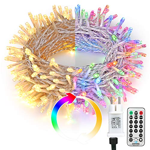 PhilzOps 200 LED Weihnachten Lichterkette Outdoor, 20M Warmweiß + Bunt Dimmbar Lichterketten mit Fernbedienung 11 Modi Weihnachtsbeleuchtung für Außen Innen Haus Bäume Hochzeit Balkon Garten Feier von PhilzOps