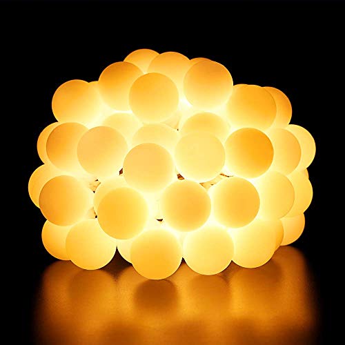 PhilzOps 50 LED Kugel Lichterkette Warmweiß, 10M Weihnachten Globe Lichterkette Batterie Innen 8 Modi Wasserdicht Außenlichterkette Merk Funktion für Weihnachtsbaum Hochzeit Party Balkon Zimmer Deko von PhilzOps