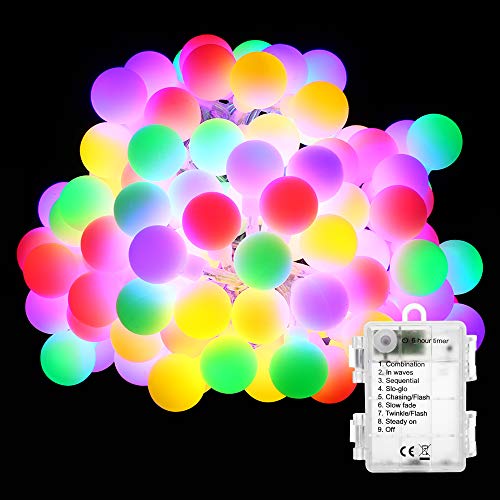 PhilzOps 50 LED Kugeln Lichterkette Bunt, 5M Lichterkette Aussen Batterie 8 Modi Wasserdicht RGB Partybeleuchtung mit Speicherfunktion für Deko Weihnachten Innen Kinderzimmer Hochzeit Balkon von PhilzOps