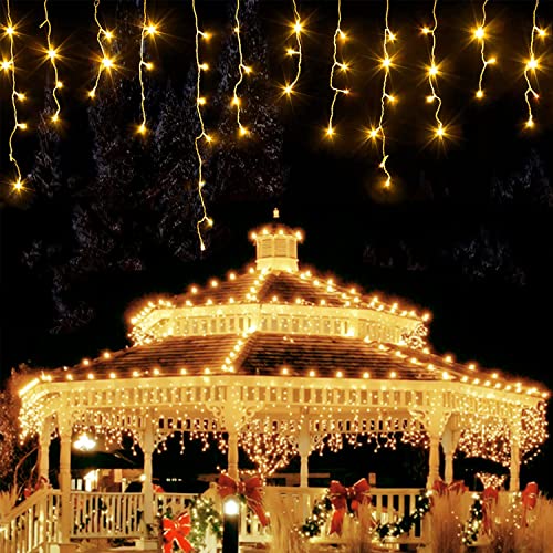 PhilzOps Eisregen Lichterkette Außen 480 LED 19M Lichtervorhang Eiszapfen Weihnachtsbeleuchtung Wasserdicht Strombetrieben für Weihnachten Balkon Garten Dach Party Hochzeit Dekoration, Warmweiß von PhilzOps