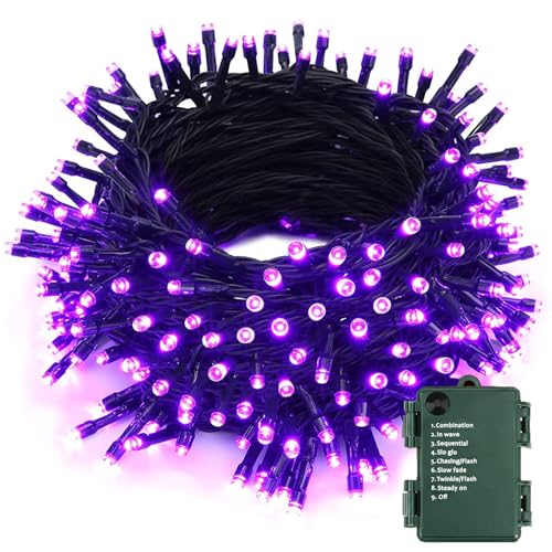 PhilzOps Halloween Deko Lichterkette Lila, 20M 200 LED Weihnachtsbaum Lichterketten Batterie Außen 8 Modi Wasserdicht Timer Outdoor Lichterkette für Garten Terrasse Zimmer Innen Hause Horror Party von PhilzOps