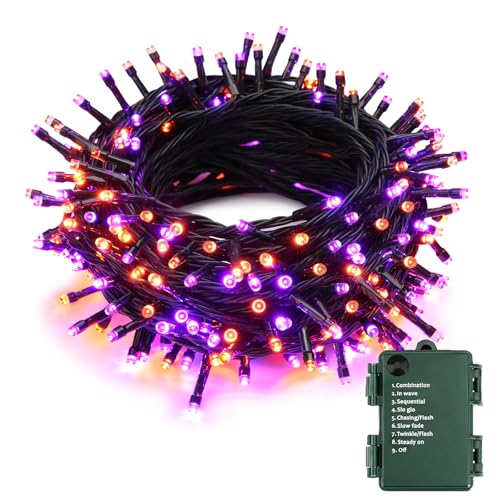 PhilzOps Halloween Deko Lichterkette Orange Lila, 10M 100 LED Herbst Lichterkette Innen Batterie 8 Modi Wasserdicht Weihnachtslichterkette für Erntedankfest Outdoor Balkon Zimmer Tisch Party Festival von PhilzOps