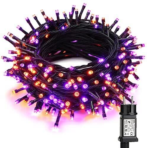 PhilzOps Halloween Deko Lichterkette Outdoor, 20M 200 LED Lila Orange Weihnachtsdeko Lichterkette Strom 8 Modi Wasserfest Außen Beleuchtung für Herbst Zimmer Innen Garten Geburtstag Hochzeit Party von PhilzOps