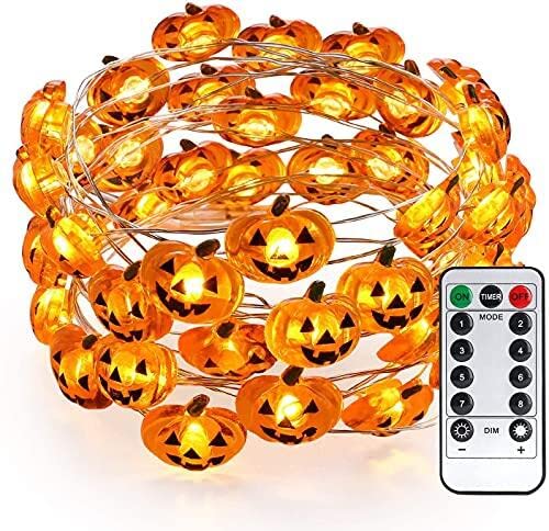 PhilzOps Halloween Lichterkette Kürbis, 4M 40 LED Orange Herbst Deko Lichterketten Batterie Innen Außen Wasserfest DIY Lichter mit Fernbedienung Timer für Gärten Hause Erntedankfest Weihnachten Party von PhilzOps