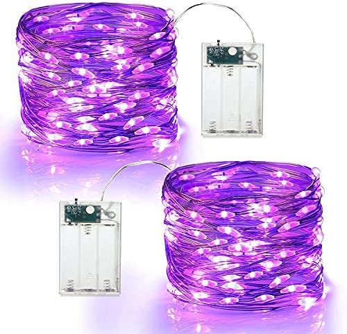 PhilzOps Halloween Lichterkette Lila, 2 Stück 6M 60 LED Indoor Deko Lichterketten Batteriebetrieben Kupferdraht Sterne Licht Mini Draht Beleuchtung für Außen Haus Horror DIY Weihnachten Garten Balkon von PhilzOps