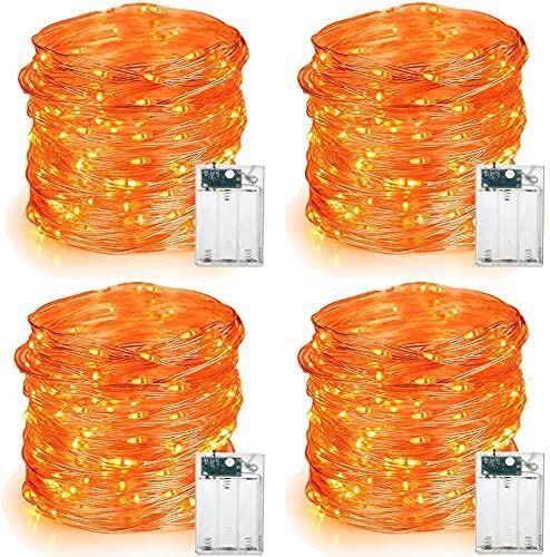 PhilzOps Herbst Deko Lichterkette, 4 Stück 6M 60 LED Orange Halloween Lichterketten Batterie Betrieb Innen Micro Silberdraht Sterne Beleuchtung für Zimmer Erntedankfest Party Weihnachtsfeier Flasche von PhilzOps