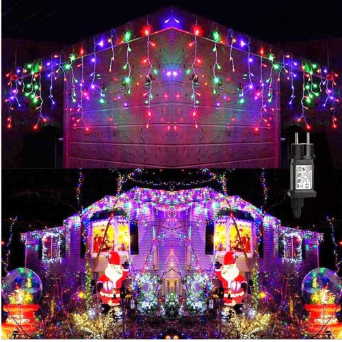 PhilzOps Lichterkette Eisregen Außen, 7M 240 LED Weihnachten Eiszapfen Lichterketten 8 Modi Wasserfest Lichterkettenvorhang für Innen Schlafzimmer Pavillon Garten Hochzeit Party Winter Deko, Bunt von PhilzOps