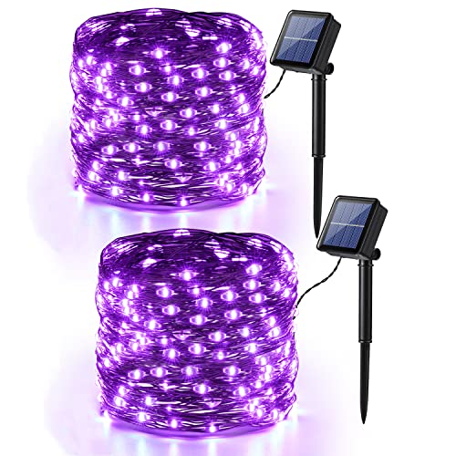 PhilzOps Solar Halloween Lichterkette, 2 Stück 14M 120 LED Solarlichterkette Aussen Lila 8 Modi Wasserdicht Kupferdraht Solar Lichterkette Outdoor für Garten Balkon Terrasse Hof Horror Party Deko von PhilzOps