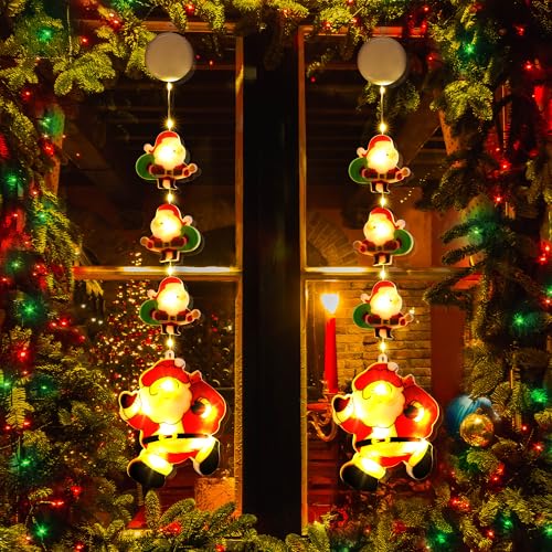 PhilzOps Weihnachten Deko Fenster Lichter, 2 Stück LED Innen Weihnachtsbeleuchtung Batterie mit Timer Weihnachtsmann Fensterlichter Hängende Lichterketten für Haus Garten Balkon Bäume Party, Warmweiß von PhilzOps