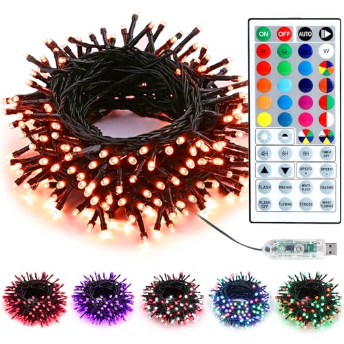 PhilzOps Weihnachten Deko Lichterkette Innen,10M 100 LED Halloween Lichterkette USB Wasserdicht Farbwechsel Beleuchtung mit Fernbedienung Timer für Außen Tannenbaum Zimmer Garden Balkon Party Ramadan von PhilzOps