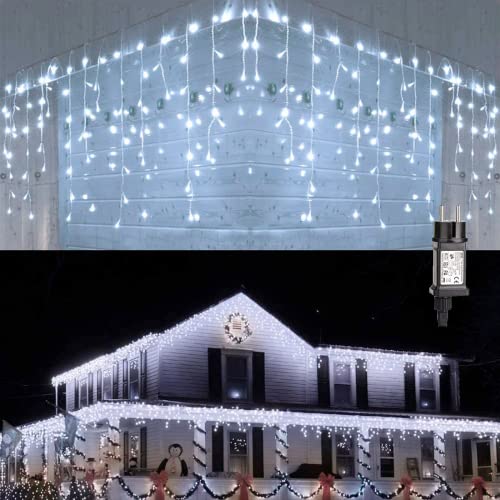 PhilzOps Weihnachten Eisregen Lichterkette, 240 LED Außen Eiszapfen Lichtervorhang Wasserdicht 8 Modi Weihnachtendeko Lichterketten mit Memory für Innen Garten Party Hochzeit Balkon, kaltweiß von PhilzOps