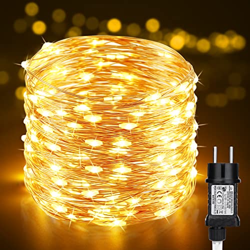 PhilzOps Weihnachten Lichterkette Indoor 20M 200 LED Warmweiß Kupferdraht Lichterkette Außen 8 Modi Wasserdicht Lichter mit Stecker für Innen Weihnachtsbaum Hochzeit Balkon Party Zimmer Deko von PhilzOps