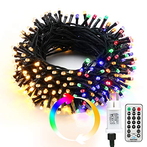 PhilzOps Weihnachten Lichterkette Warmweiß + Bunt, 20M 200 LED Lichterkette Außen mit Timer 11 Modi Dimmbar Weihnachtslichter für Innen Zimmer Baum Party Garten Hochzeit Halloween Deko, Grünes Kabel von PhilzOps