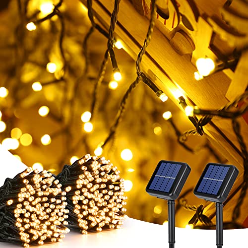 PhilzOps Weihnachtsbaum Lichterkette Außen, 2 Pack 22M 200 LED Solarlichterkette Outdoor Wasserdicht Warmweiß 8 Modi Lichter für Garten Party Balkon Terrasse Hochzeit Tor Hof Bäume Yard Haus Deko von PhilzOps
