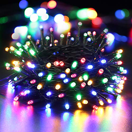 PhilzOps Weihnachtsbaum Lichterkette Bunt, 10M 100 LED Weihnachten Deko Lichterkette Außen Batterie 8 Modi Wasserdicht Außenbeleuchtung für Hochzeit Party Geburtstag Innen Zimmer Garten Feier von PhilzOps