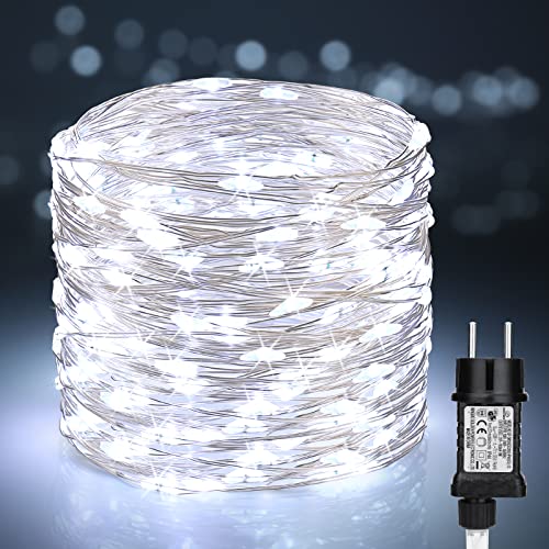 PhilzOps Weihnachtsdeko Lichterkette Innen, 20M 200 LED Outdoor Weihnachten Lichterketten Steckdose Wasserdicht 8 Modi Silberdraht Außenlichterkette für Garten Hochzeit Baum Party Zimmer, Kaltweiß von PhilzOps