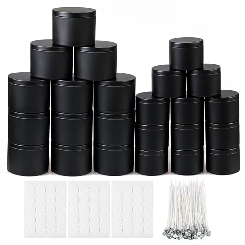 24 Stück Kerzendosen, 12 Stück 227 ml und 12 Stück 113 g, hochwertige, mattschwarze Kerzengläser für die Kerzenherstellung, Kerzendose mit Deckel für die Kerzenherstellung, leere Kerzenbehälter von Phinicco