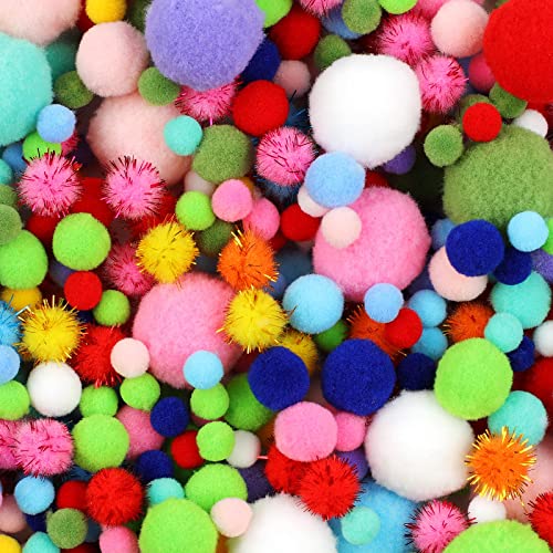 Pompons, mehrfarbig, für Kunst und Handwerk, weiche und flauschige Bastel-Poms, verschiedene Größen, Pompons, für Kunst und Handwerk, Dekorationen, 900 Stück von Phinus