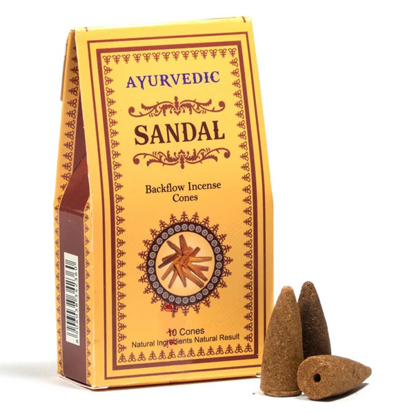 Ayurvedische Rückfluss-Räucherkegel "Sandelholz" für Wasserfall-Effekt, 10 Stück von Phoenix Import