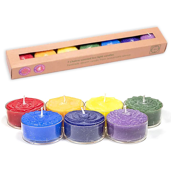 Chakra Duft-Teelichter Set, 7 verschiedene Sorten in Geschenkverpackung von Phoenix Import