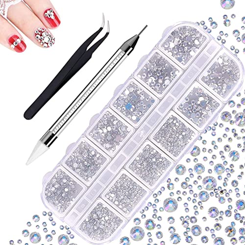 1440 Stück Strasssteine, 6 Größen Kristall Crystal Strasssteine, mit Pick Up Pinzette und Strass Picker Dotting Pen, Nail Art Strasssteine für Nägel, Handwerk von Phomanttonary