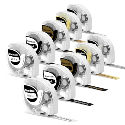 10x Phomemo P12/P12Pro Etiketten,12mm X 4m Original Weiß auf Schwarz Gold auf Schwarz Schwarz auf Splitter P12/P12Pro/LT12 Etikettenband FüR P12 beschriftungsgerät von Phomemo