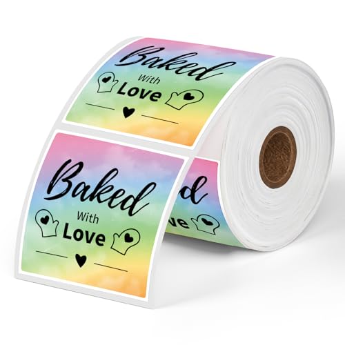 50 * 50mm Phomemo 2" quadratische Regenbogen Etiketten 500 Blatt/Rolle, kompatibel mit MUNBYN, Phomemo, Polono Etikettendrucker, BPA frei Selbstklebende Thermoetiketten für Logo, Code von Phomemo