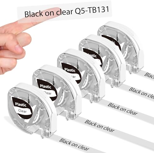 5x PhomemoP12&P12-Pro Etikettenband Original 12mm x 4m Schwarz auf Transparentem Q5-TB131 Wasserfestem Kunststoff Selbstklebendes Etikettenband für Phomemo P12/P12 Pro/LT12 Etikettendrucker von Phomemo