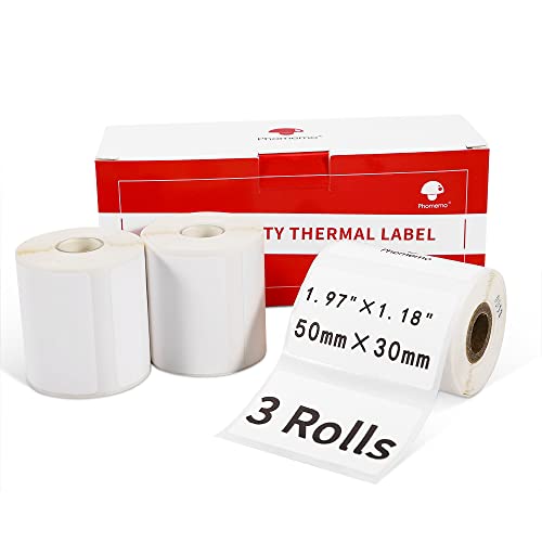 Phomemo 3 Rollen M110 Etikett selbstklebendes Thermoetikett,1.97“×1.18“(50x30mm),230 /Rolle，kompatibel mit Phomemo M110 M200 M120 M220 M221 M108 M102 M100 M150 M250 M260 Etikettendrucker,3 Rollen von Phomemo