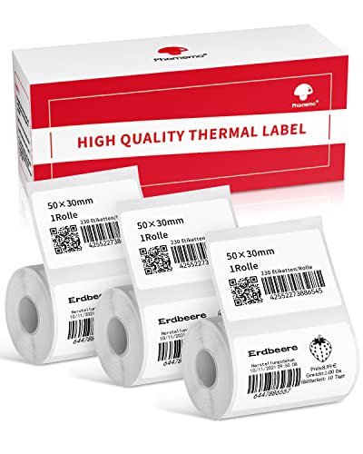 Phomemo 3 Rolls Label Paper for M120/M220/M110/M200/M221 Label Maker Machine, Multifunctional self-Adhesive Label for Barcode, Name, Price, Address etc, 1.96'' x 1.18"(50X 30mm), Total 3 Rolls von Phomemo