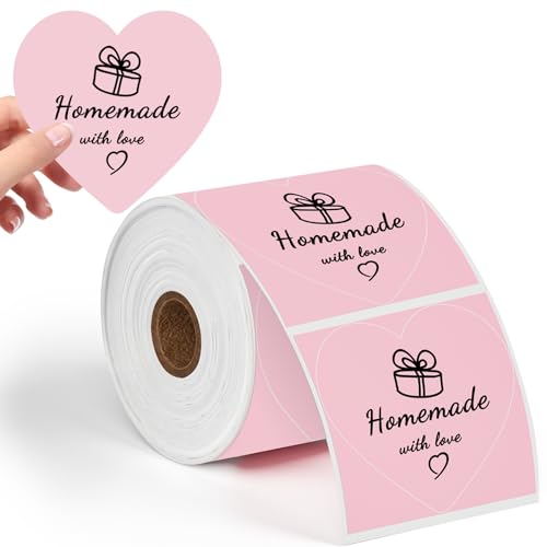 Phomemo 3" Rosa Etikett in Herzform 500 Etiketten/Rolle, kompatibel mit MUNBYN, Phomemo, Polono Etikettendrucker, BPA-freie Versandetiketten Selbstklebende Thermoetiketten für Logo, Code von Phomemo