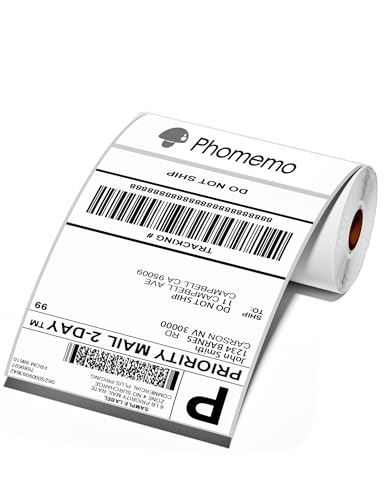 Phomemo 4X6 Thermoetiketten Versandetiketten, 100 Stück, Weiß Rollenetiketten Thermodrucker-Etiketten für Versandetiketten, Adresse, Post, kompatibel mit Zebra, Munbyn, Rollo, Polono, Nelko von Phomemo