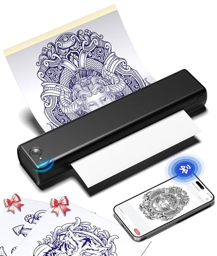 Phomemo M08F Tattoo Drucker, Tattoo Stencil Drucker Schablonendrucker mit 10pcs Transferpapier, Thermodrucker Tattoo Kompatibel mit Phone Tablet PC für Tattoo Künstler und Anfänger, Schwarz von Phomemo