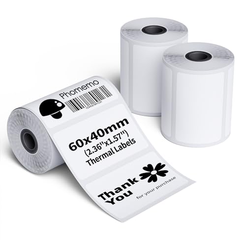 Phomemo M220/M221/M200 Selbstklebende Etiketten, 2.36" x 1.57" (60x40 mm) Thermoetiketten papier für Phomemo M220/M221/M200 Etikettendrucker, 180 Etiketten pro Rolle (3 Rollen) von Phomemo