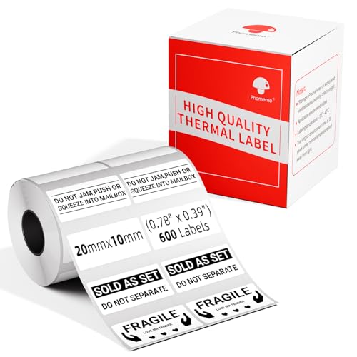 Phomemo M110/M220/M221/M200/M120 Multifunktionale selbstklebende Etiketten, 0.78" x 0.39"(20x10 mm) Thermoetiketten für Phomemo M110/M220/M221/M200/M120 Etikettendrucker, 600 Etiketten pro Rolle. von Phomemo