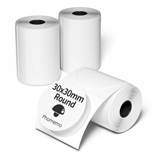 Phomemo M110/M221/M220/M200/M120 Runde selbstklebende Etiketten 1.18"*1.18"(30x30mm), Etikettenpapier für Phomemo M110/M221/M200/M120/M220 Etikettendrucker 200 Etiketten pro Rolle (3 Rollen) von Phomemo